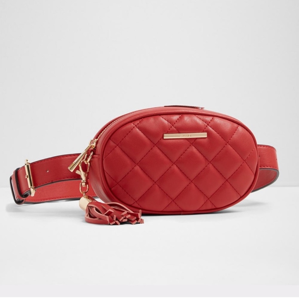 Beautiful ALDO red quilted belt/cross body bag